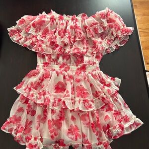 Misa Los Angeles Floral Ruffle Off-Shoulder Dress